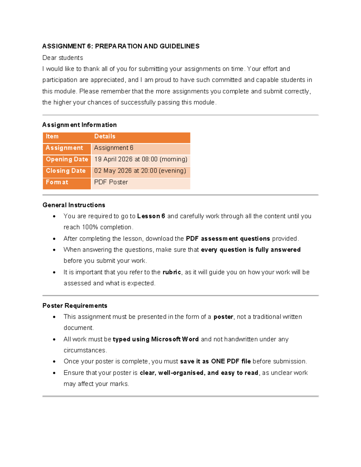 Assignment 6: Poster Preparation Guidelines and Requirements - Studocu