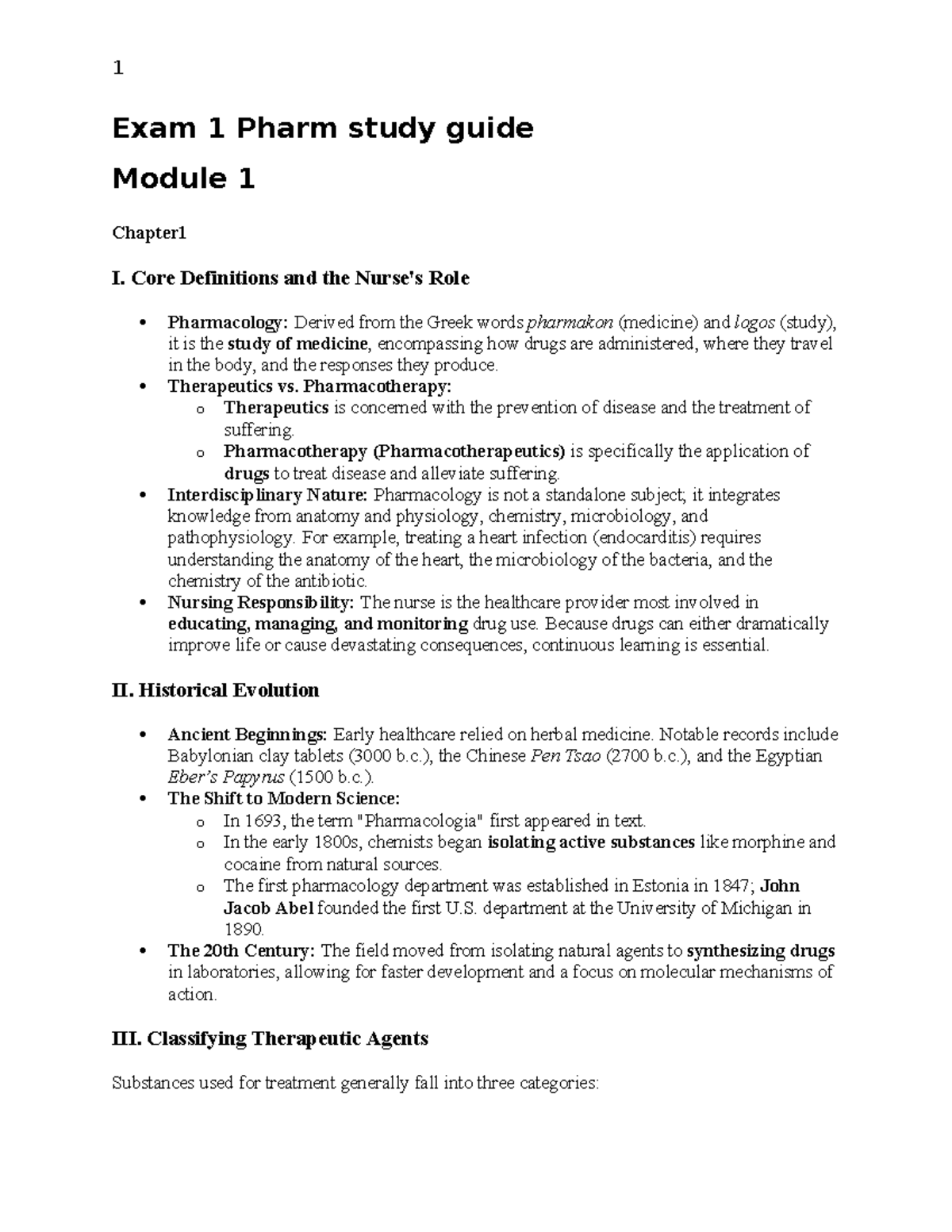 Exam 1 Study Guide for Pharmacology: Core Concepts and Key Definitions ...