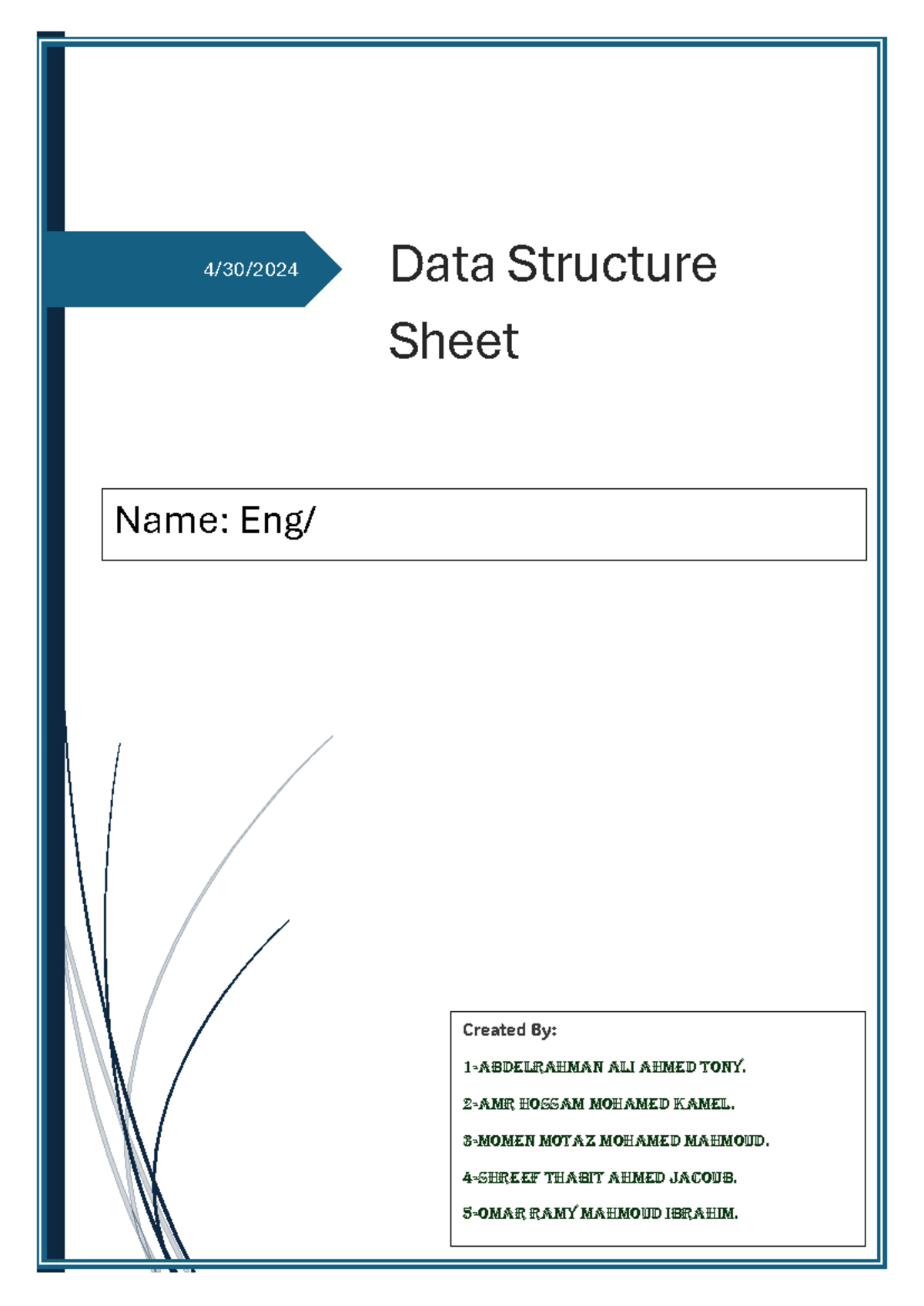 Sheet - it exam - 4/30/2024 Data Structure Sheet Created By: 1 ...