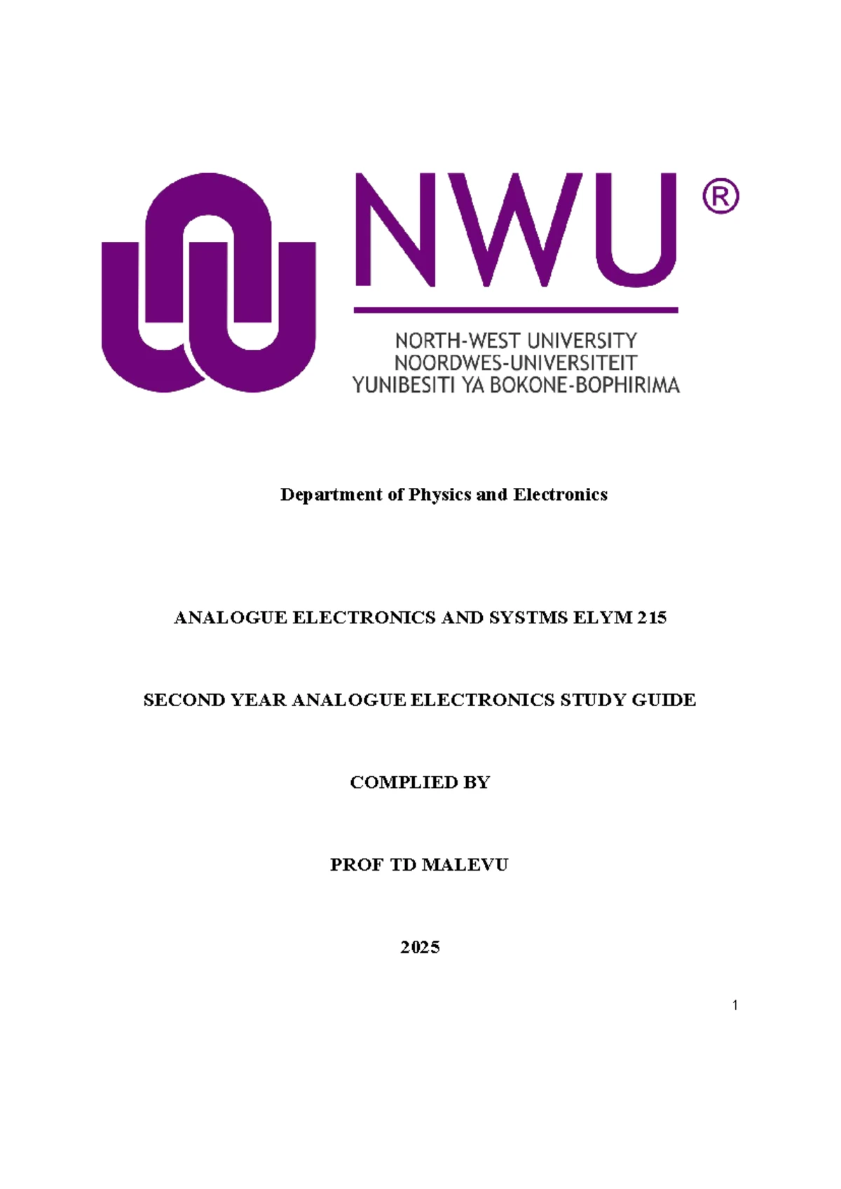 ELYM 215 Test 2: Analogue Electronics Systems Preparation Guide - Studocu