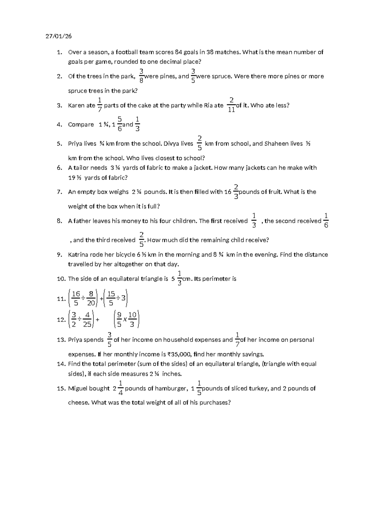 Fractions Practice - Math Exercises for Understanding - Studocu