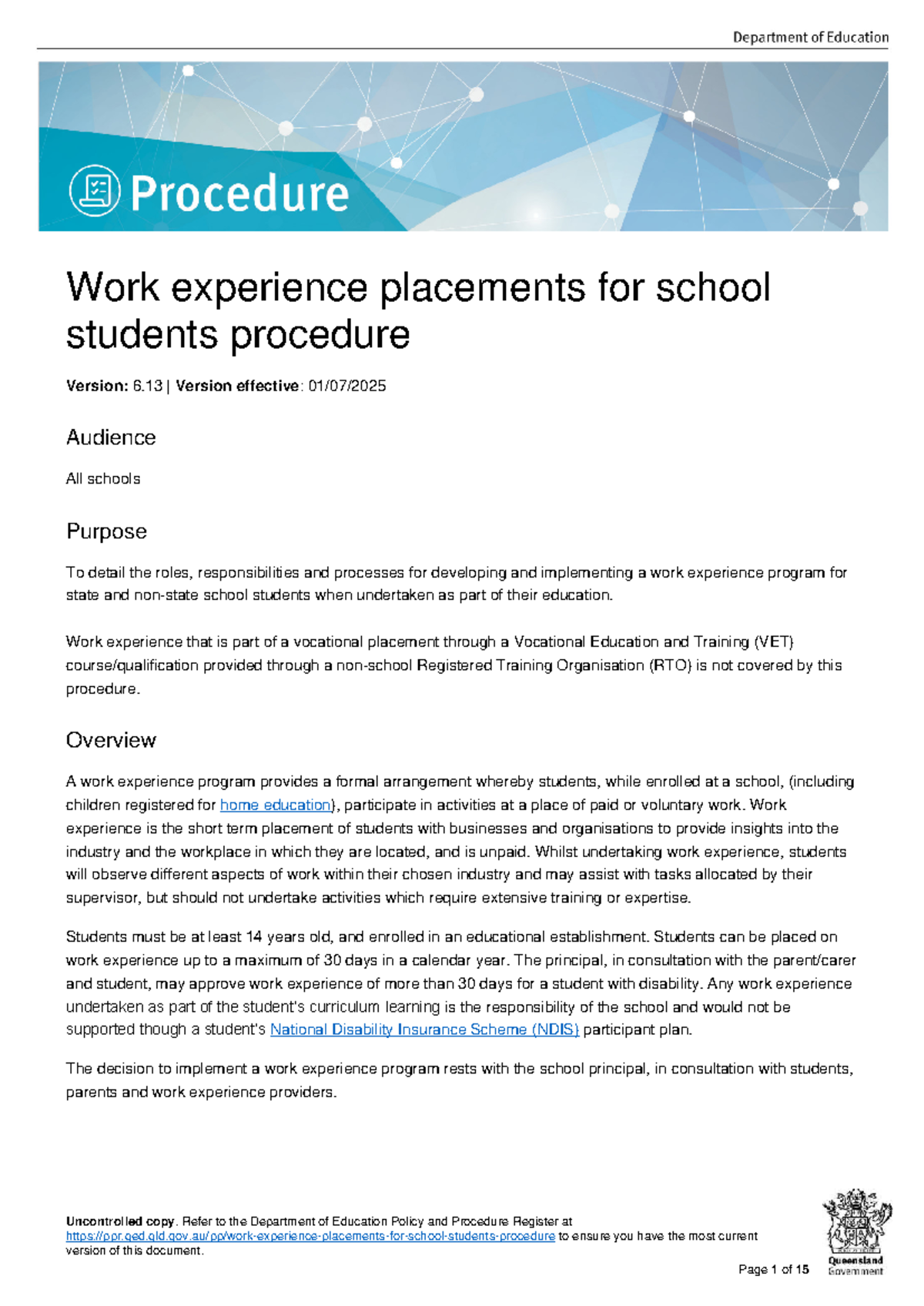 Work Experience Placements for School Students: Procedure Guide - Studocu