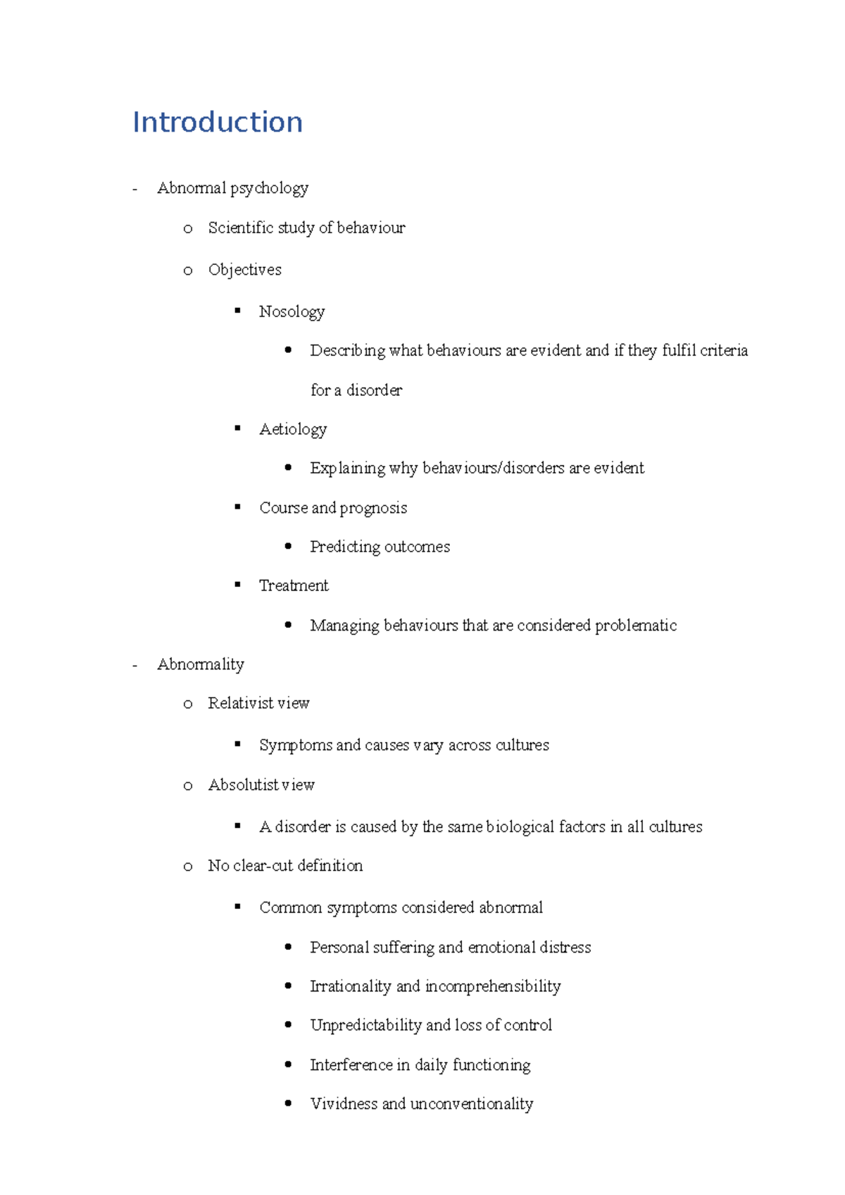 Abnormal Psychology (PSY 101): Lecture 1 Notes on Key Concepts and ...