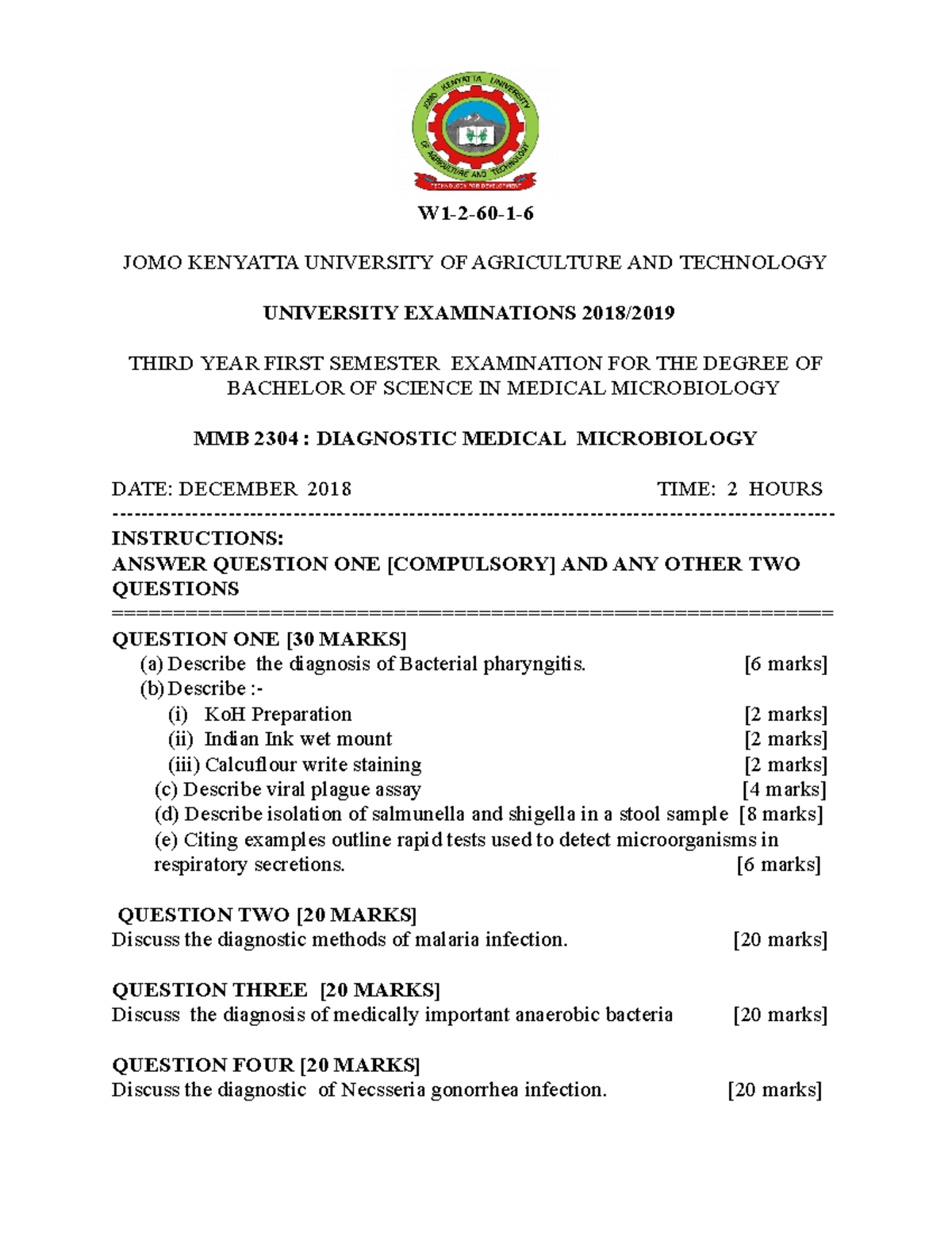 MMB 2304 Final Exam Study Guide: Diagnostic Medical Microbiology - Studocu
