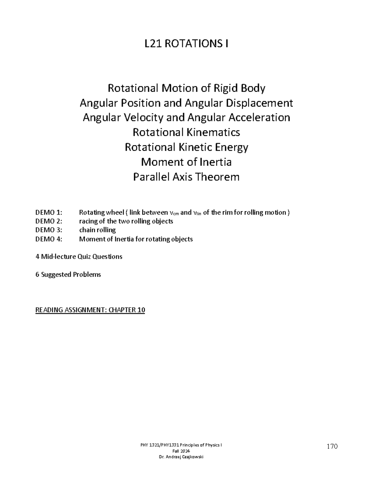 L21 PHY Principles of Physics I: Rotational Motion & Kinematics Notes ...