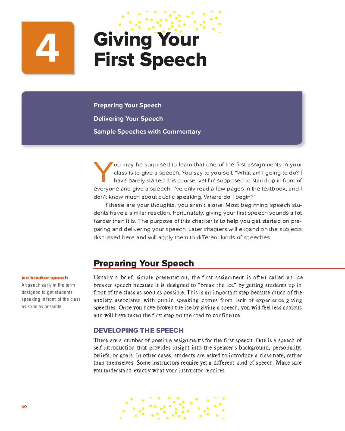 Chapter 4: Giving Your First Speech - Preparation & Delivery Tips - Studocu