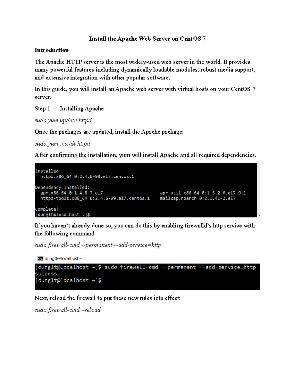 Lab 5 - Part 2: Installing Apache Web Server on CentOS 7 - Studocu
