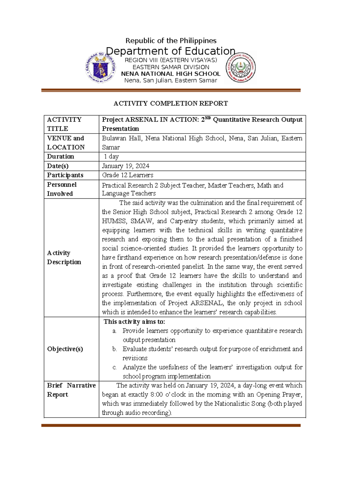 ACR: Project ARSENAL 2nd Quantitative Research Output Presentation ...
