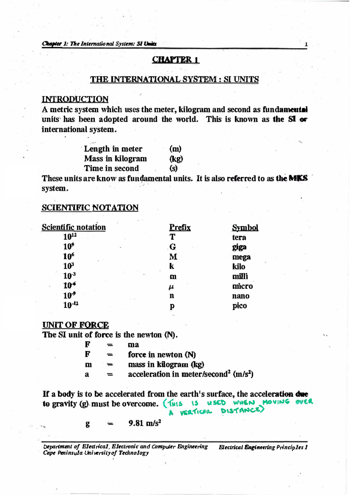 Chapter 1: SI Units in Electrical Principles - Overview and Formulas ...