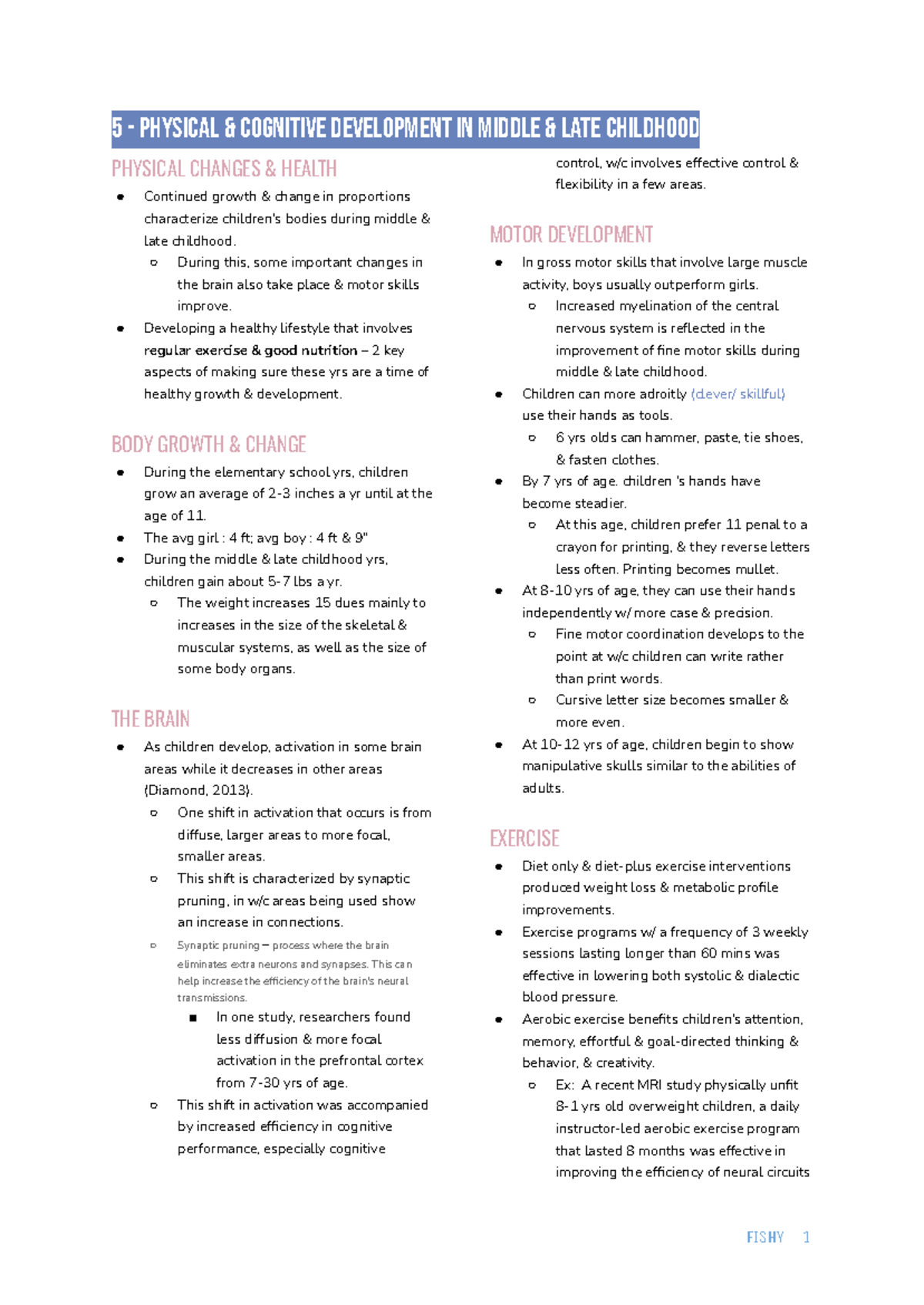Midterm Exam Notes: Physical & Cognitive Development in Childhood ...