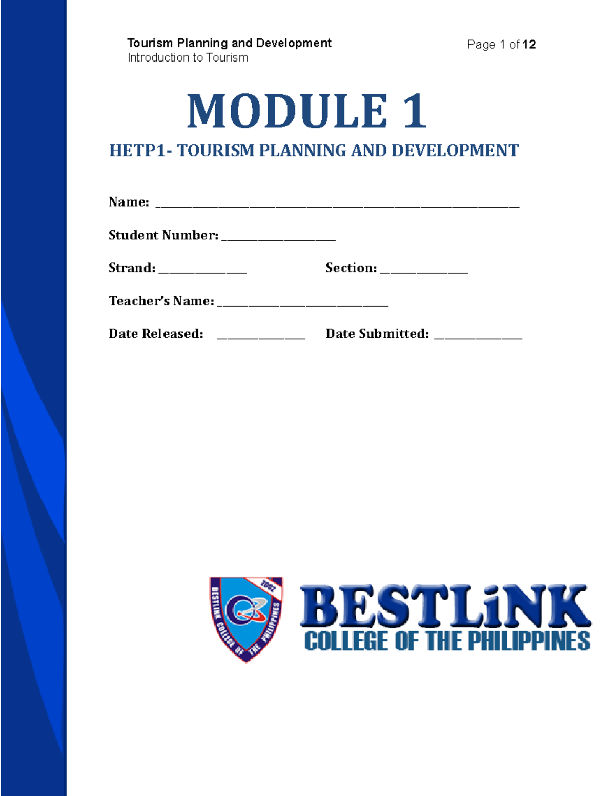 HETP1 - Module 1: Introduction to Tourism and Its Components - Studocu