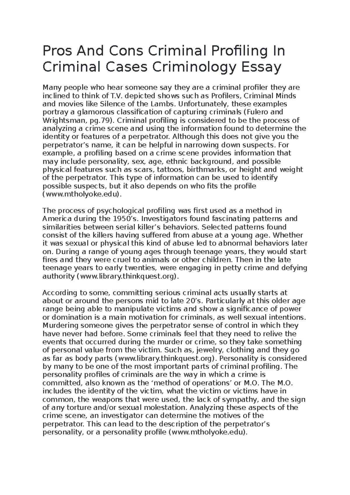 Pros And Cons Criminal Profiling In Criminal Cases Criminology Essay ...