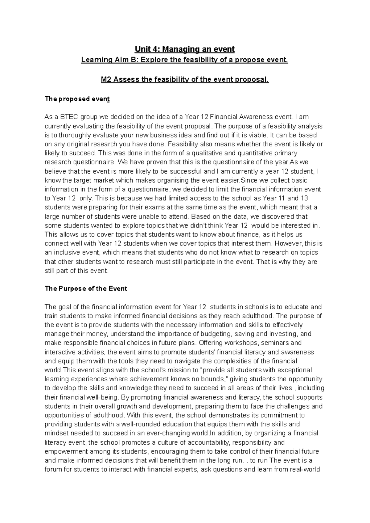 Unit 4 M3 - Assessing Feasibility for Year 12 Financial Awareness Event ...