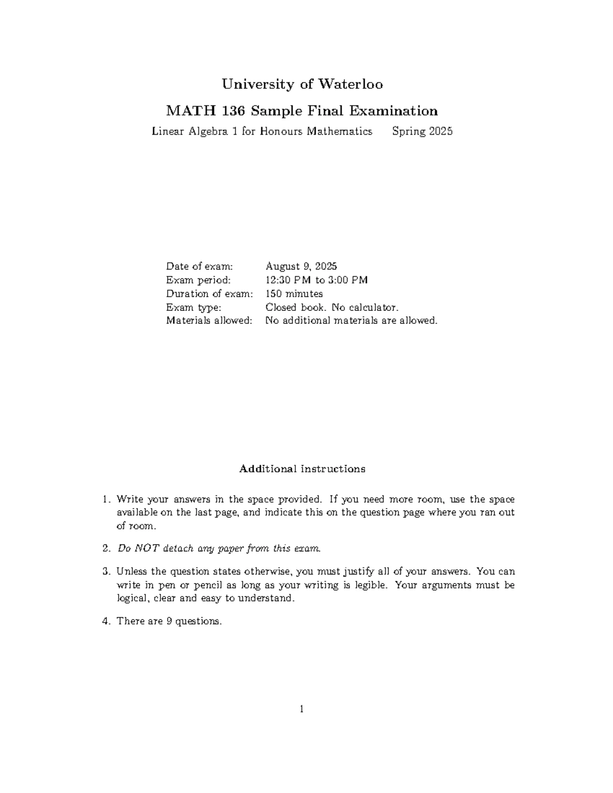 Math 136 Theorems and Proofs on Linear Algebra Concepts - Studocu