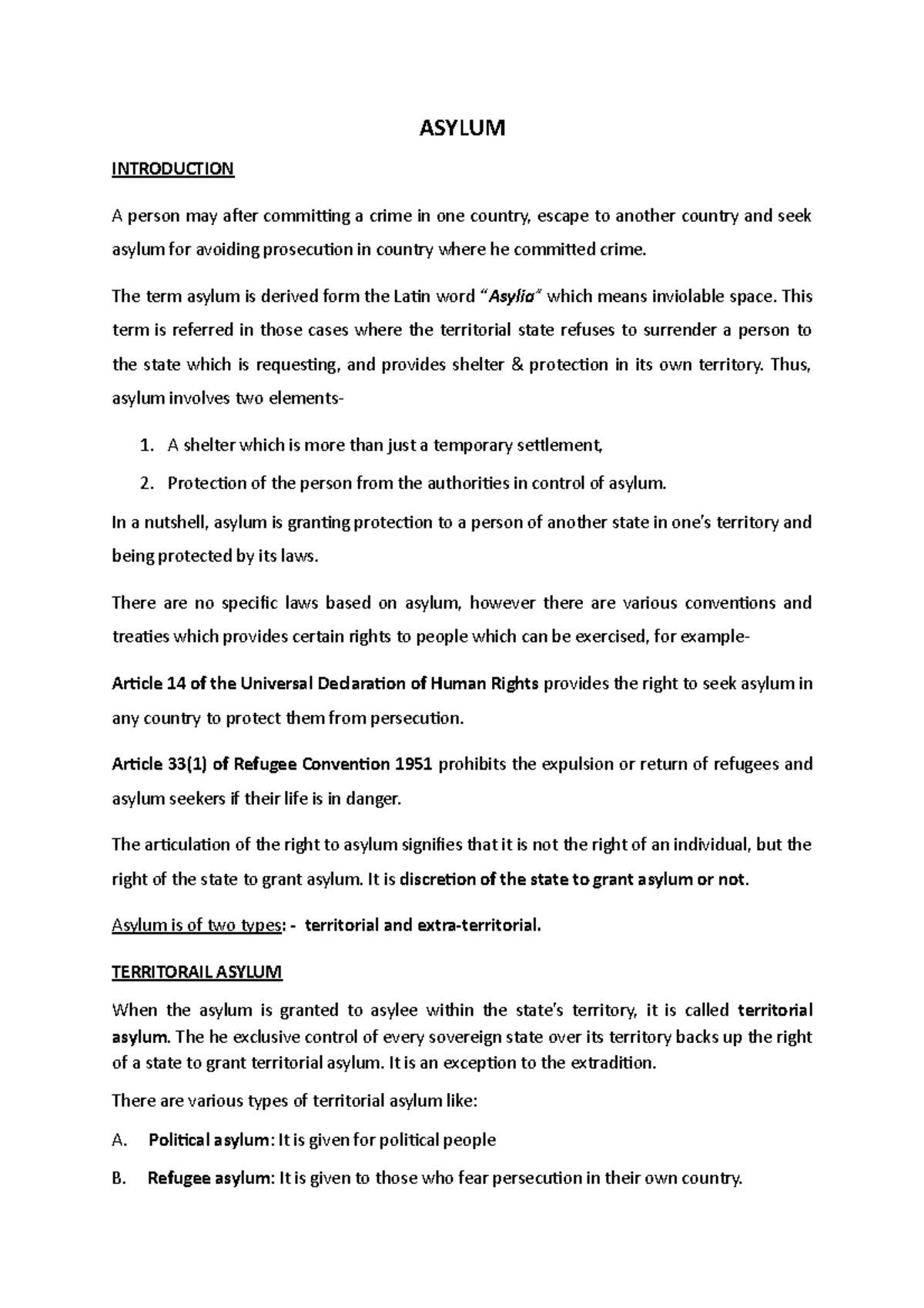 Asylum Rights and Protections: Understanding Territorial and Extra ...