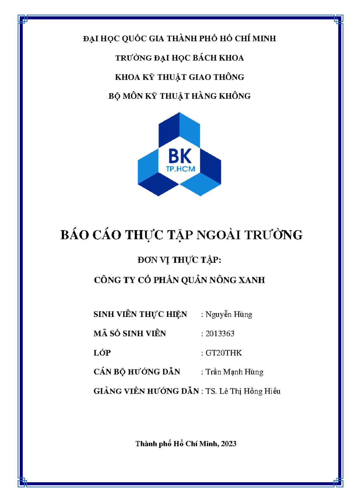 Báo cáo Thực Tập Ngoài Trường - Kỹ Thuật Hàng Không (GT20THK) - Document Preview