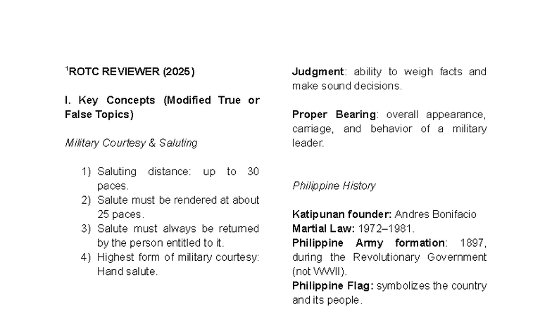 ROTC REVIEWER (2025): Key Concepts & Military Leadership - Studocu