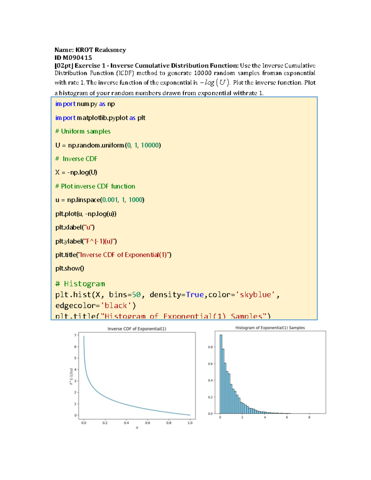 KROT M090415 Exercise 1 & 2: Inverse CDF & Bayesian Analysis - Studocu