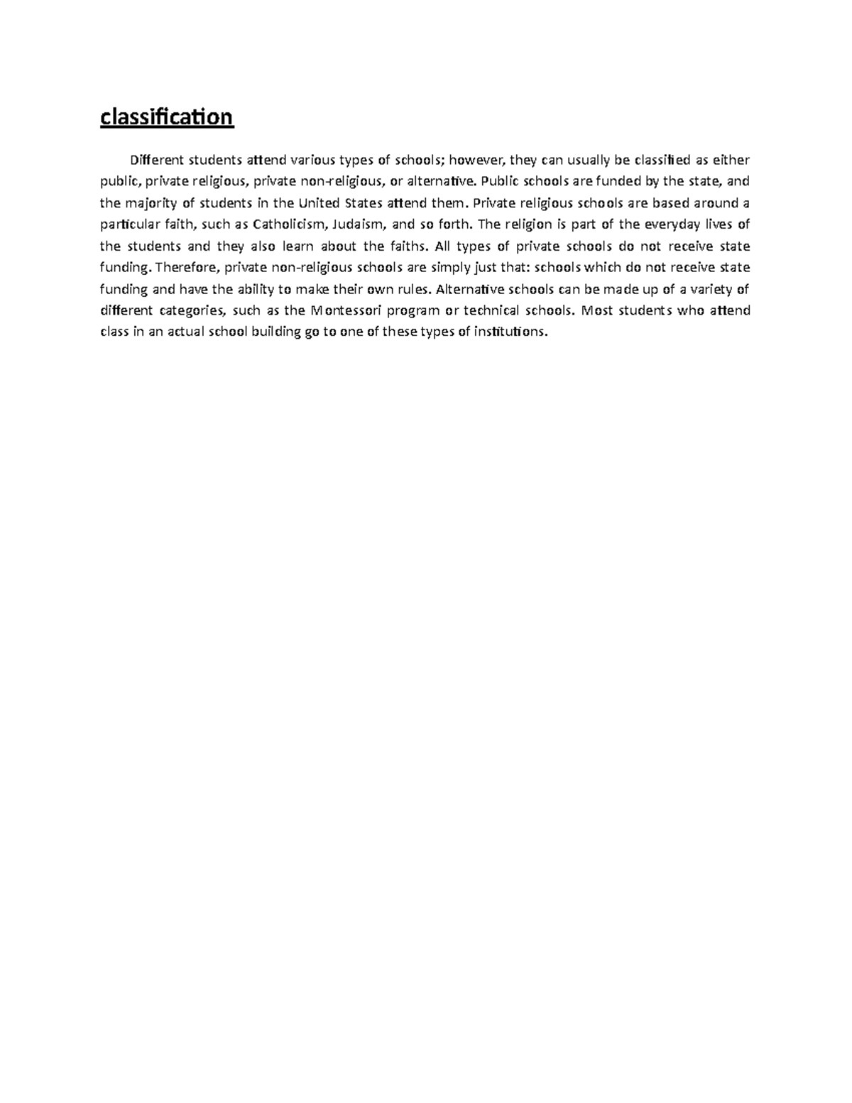 Schools - Classification of Types for Assignment - Studocu