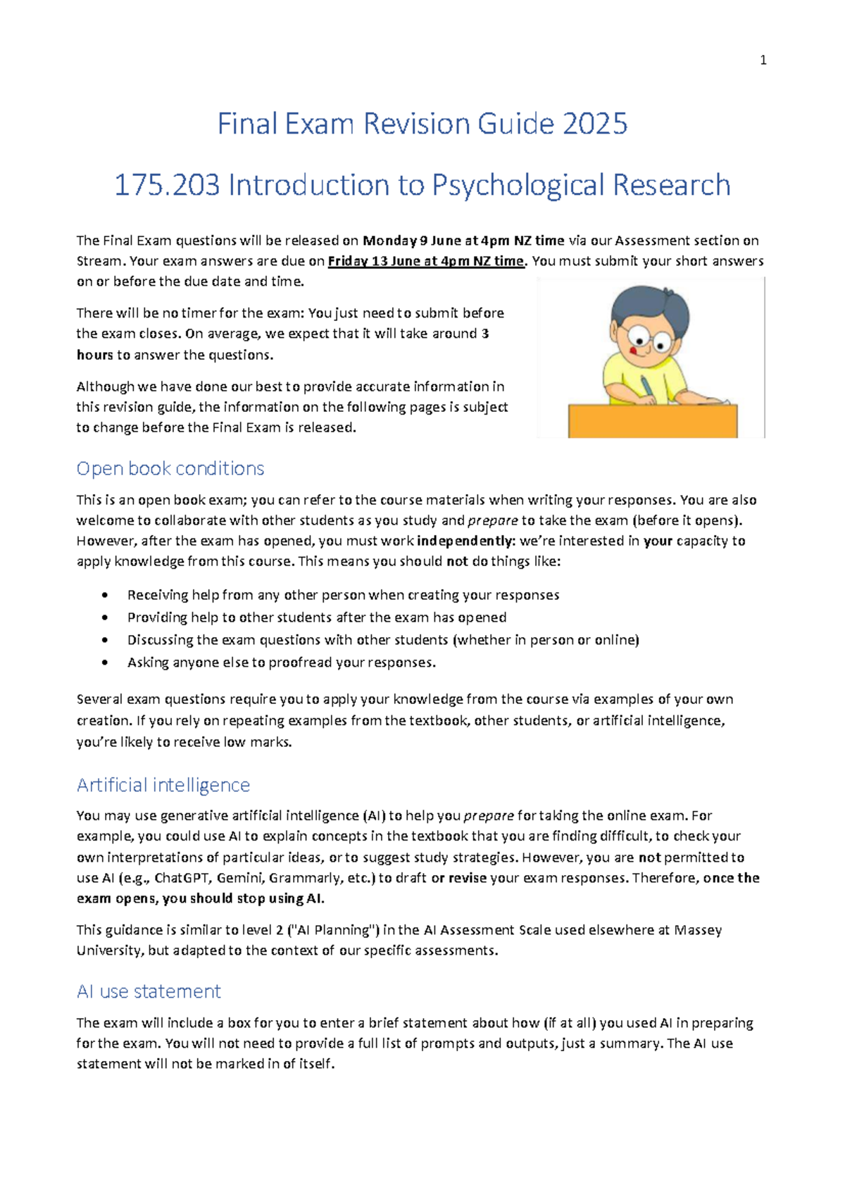 175.203 Final Exam Revision Guide for Intro to Psychological Research ...