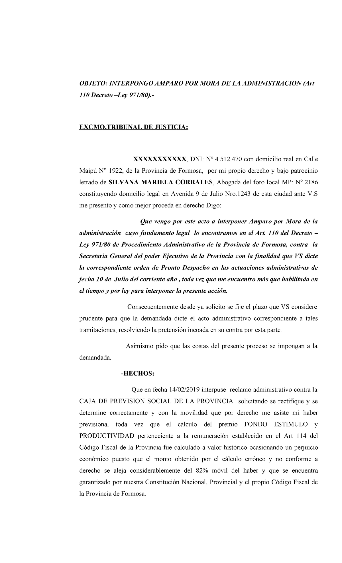 Amparo por Mora de la Administración - Modelo Sarita - Studocu