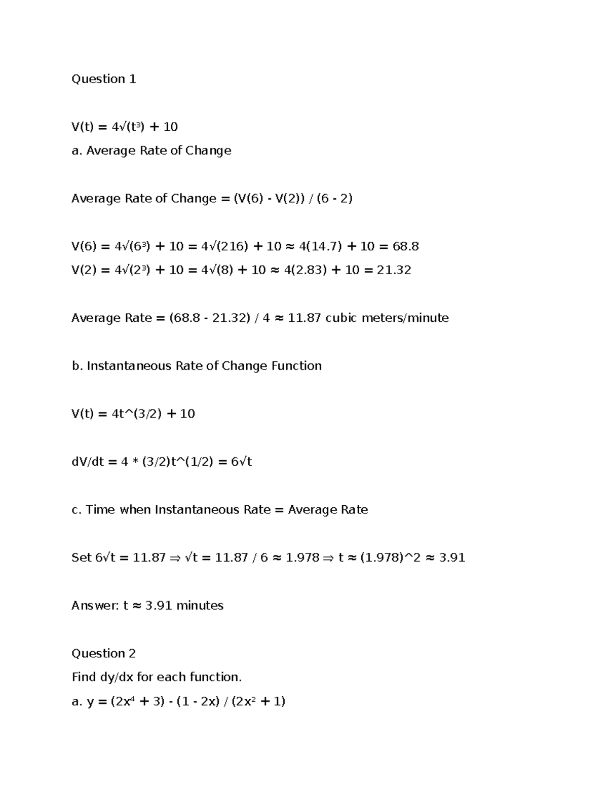 Assignment Activity Unit 3: Rates of Change Analysis - Studocu
