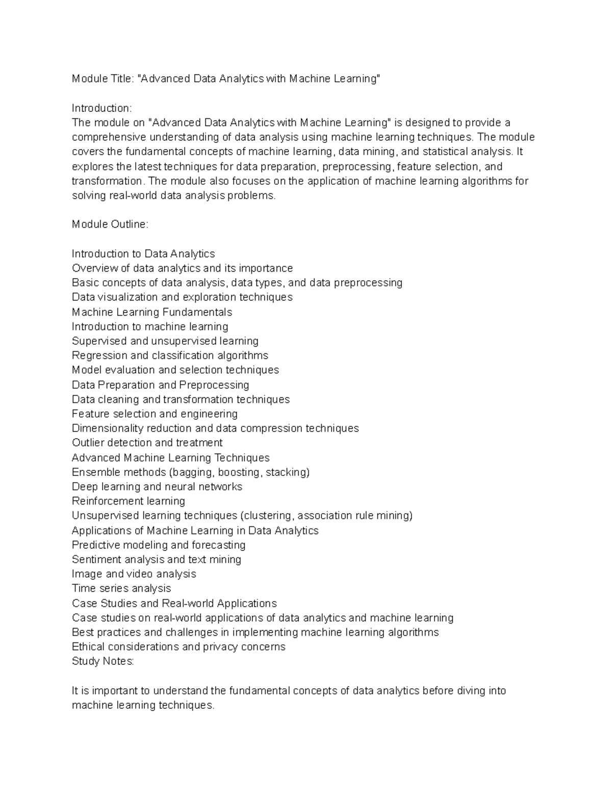 Advanced Data Analytics & ML Techniques: Module Overview and Notes ...