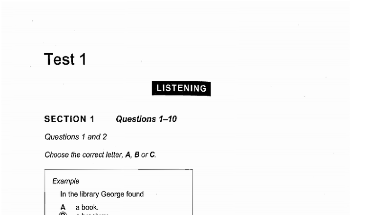 Test 1 Listening Section 1-4 Questions and Answers - Studocu