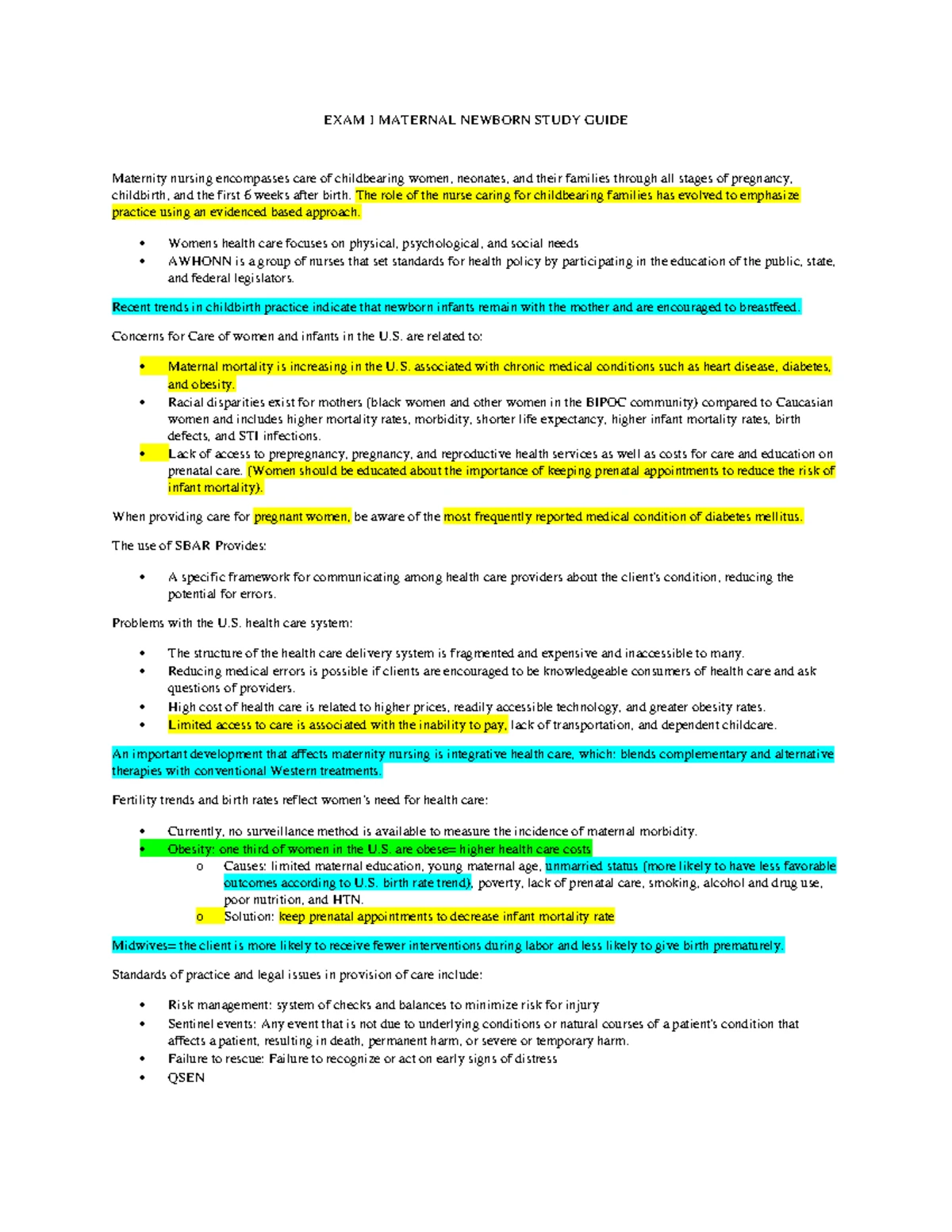 Maternal Newborn Exam III Study Guide – Key Concepts and Care - Studocu