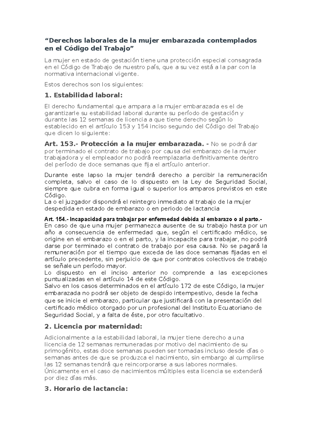 Derechos Laborales de la Mujer Embarazada según el Código del Trabajo ...