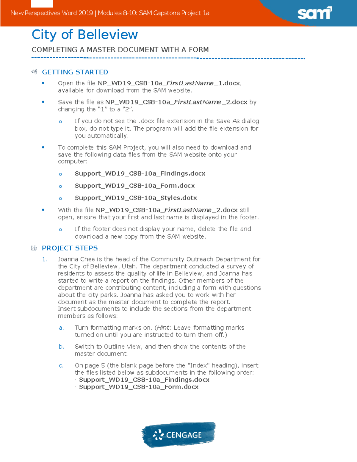 Instructions for Completing SAM Project NP WD19 CS8-10a - Studocu