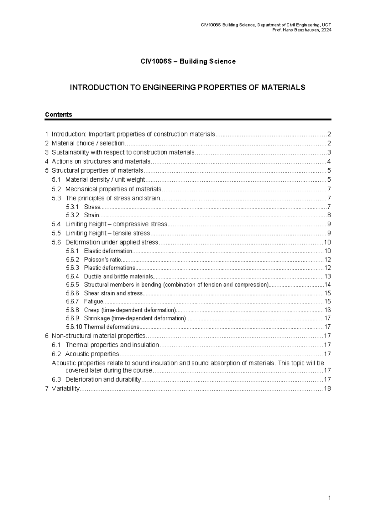 CIV1006S - Engineering Properties of Materials: Building Science ...