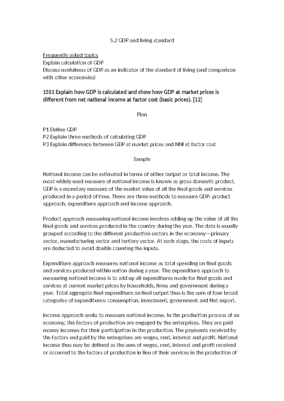 5.2 GDP and Living Standards: Calculation and Comparisons - Studocu