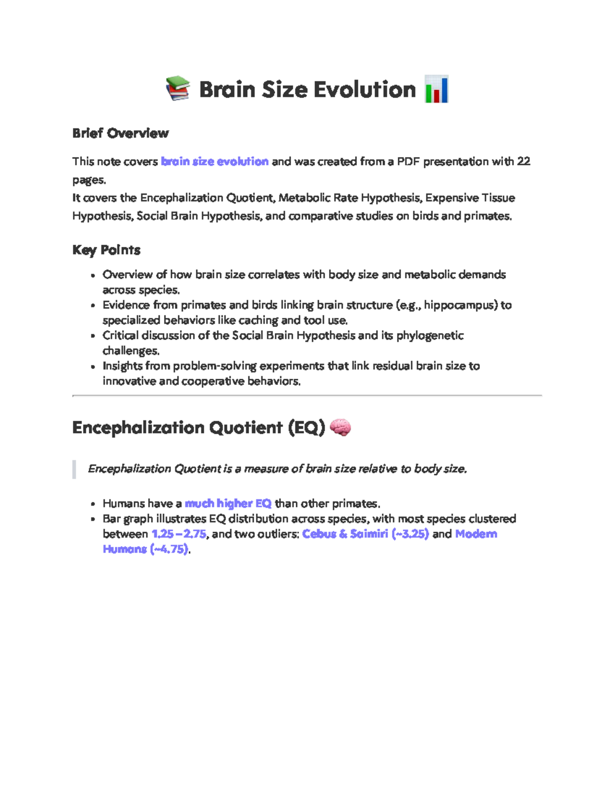Bio 3436F Brain Size Evolution: Key Concepts & Hypotheses Overview ...