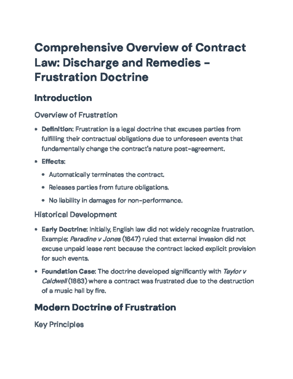 Overview of Contract Law: Discharge and Remedies – Frustration Doctrine ...