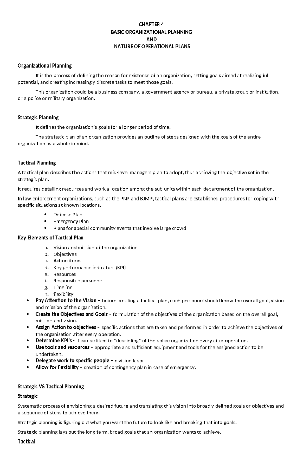LEA 4 Chapter 4: Organizational Planning & Operational Plans Overview ...