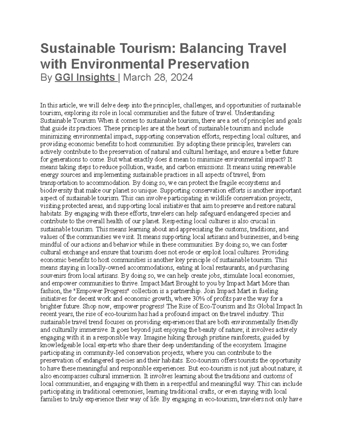Sustainable Tourism Principles: Strategies for Environmental Balance ...