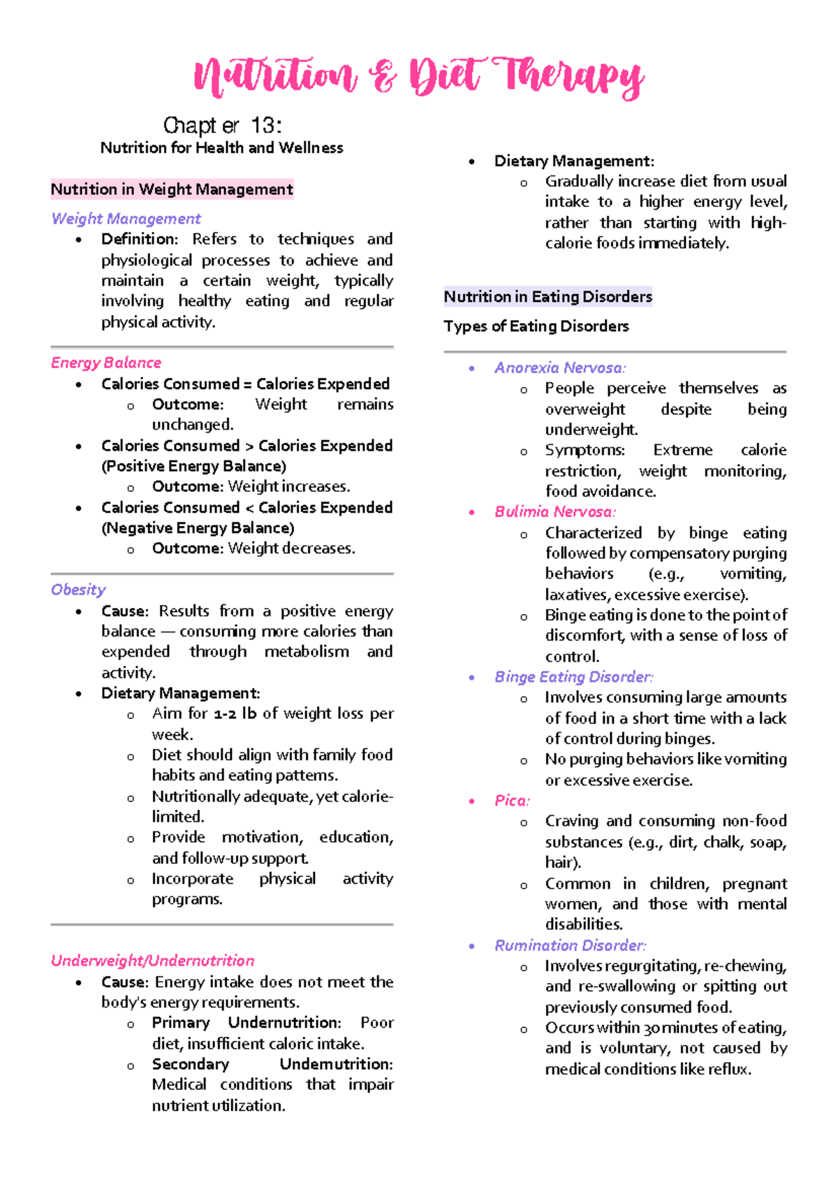 Nutrition Diet Therapy Chapter 13: Health, Wellness & Weight Management ...