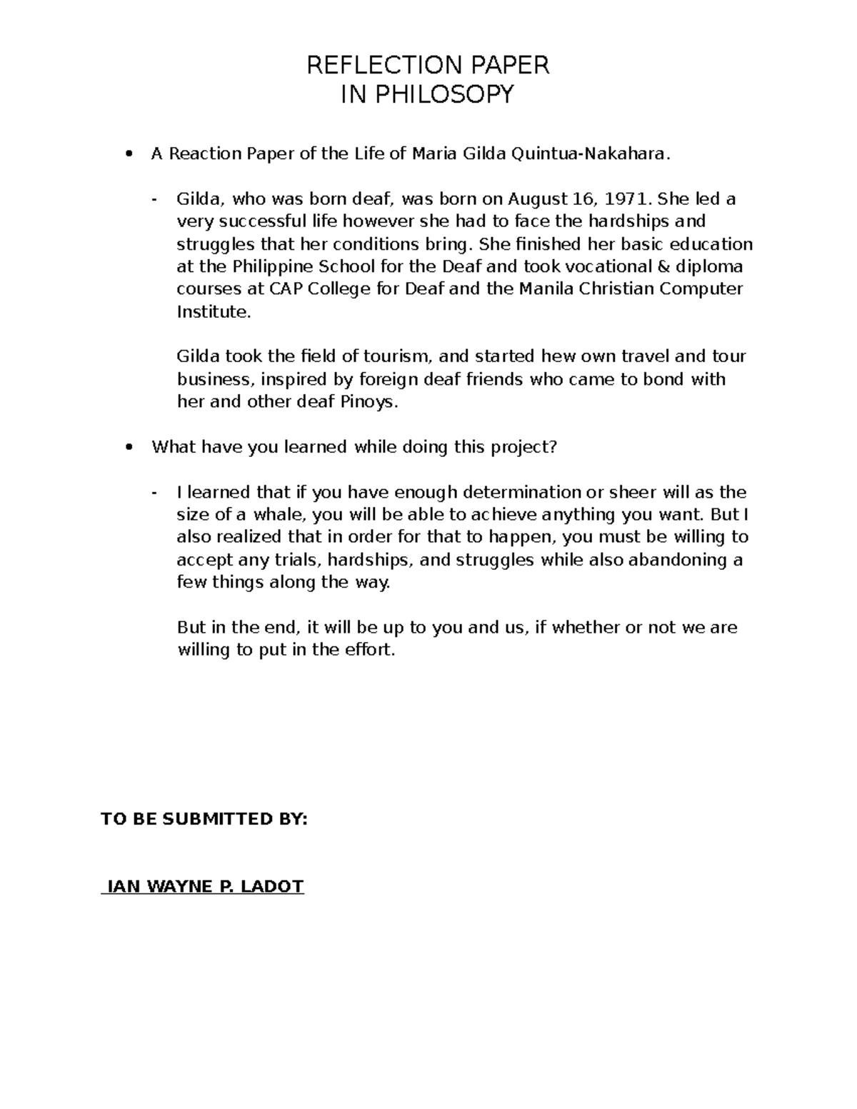 PHIL 101 Reflection Paper: Life Lessons from Maria Gilda's Journey ...