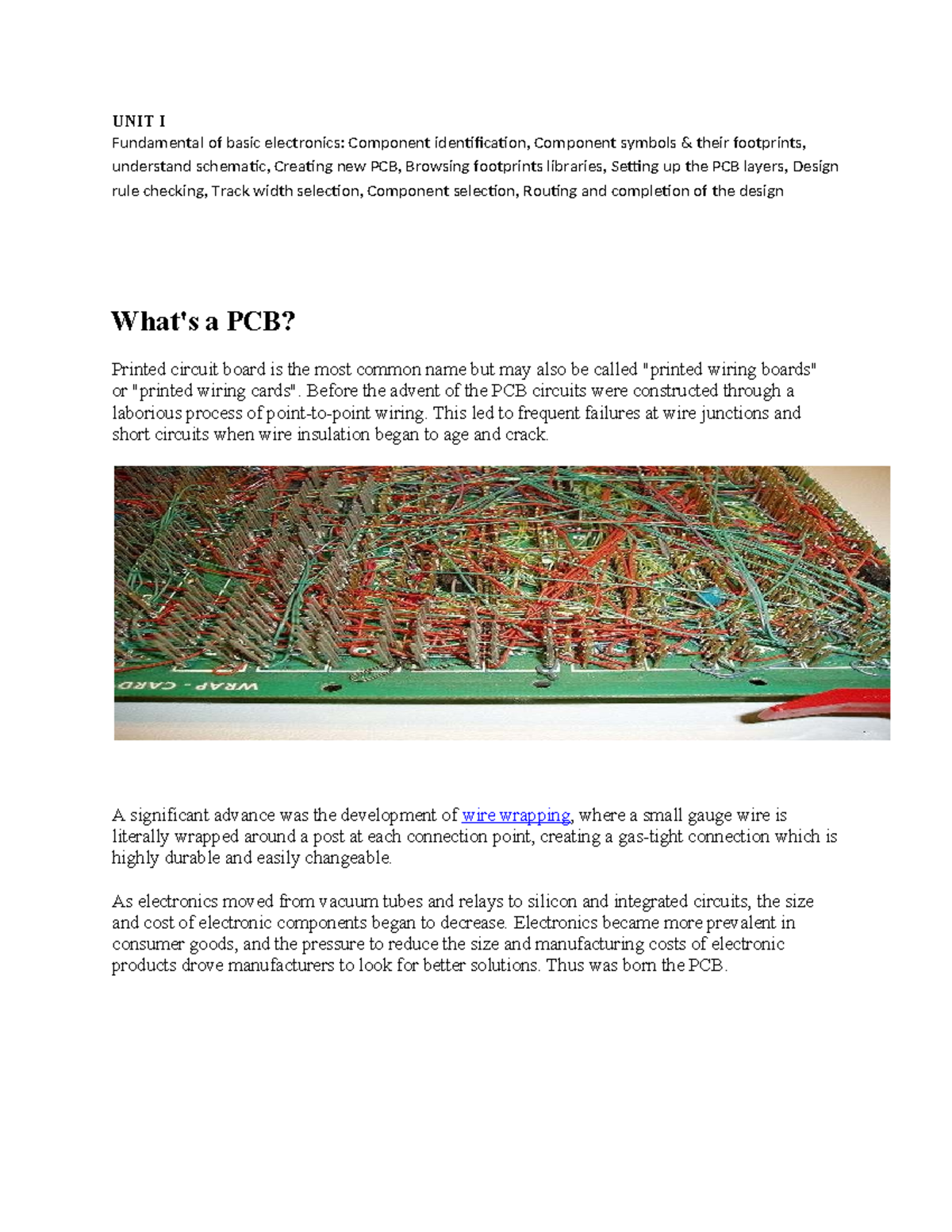 PCB Material - PCB lab - UNIT I Fundamental of basic electronics ...
