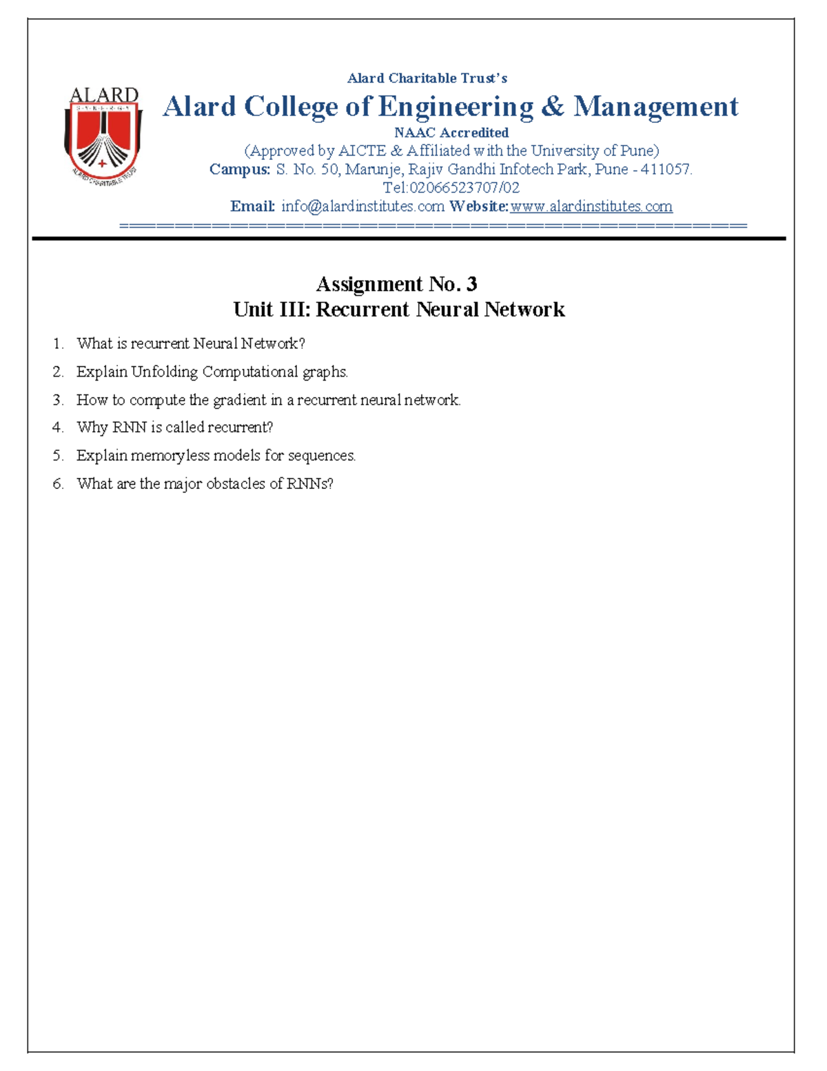 Assingment 3 - assignment of aiml - Alard Charitable Trust’s Alard ...