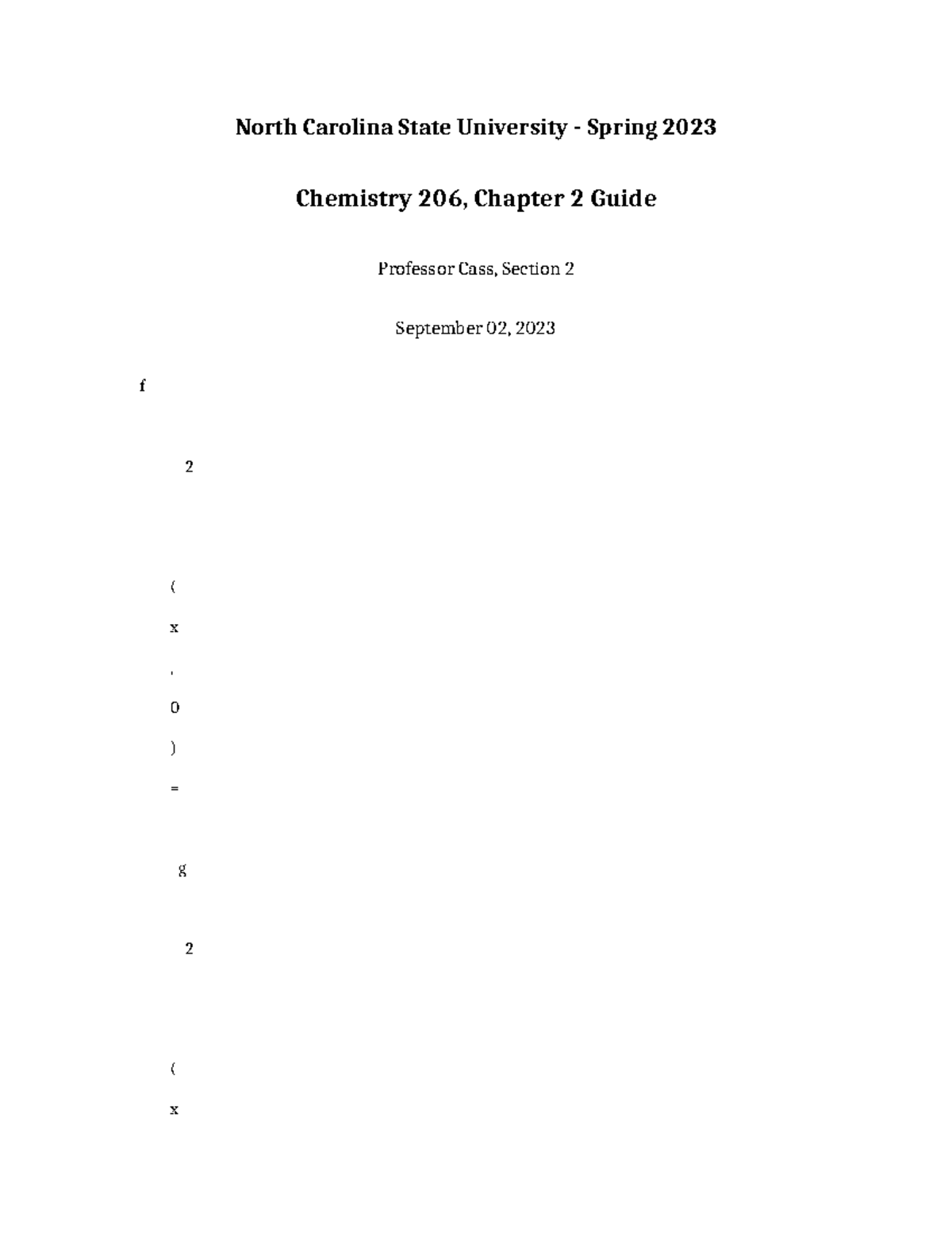 Chemistry 206 Chapter 2 Study Guide - Fall 2023 Notes - Studocu