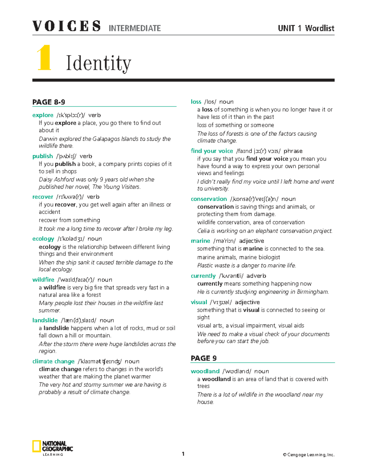 INTERMEDIATE UNIT 1 Vocabulary List for AV3 - Studocu