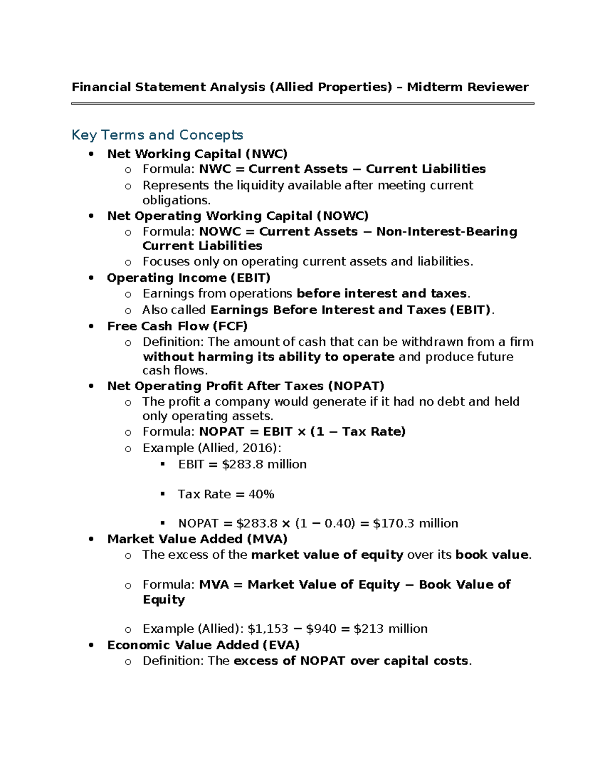 Allied Properties FIN 301 Midterm Financial Statement Analysis Review ...