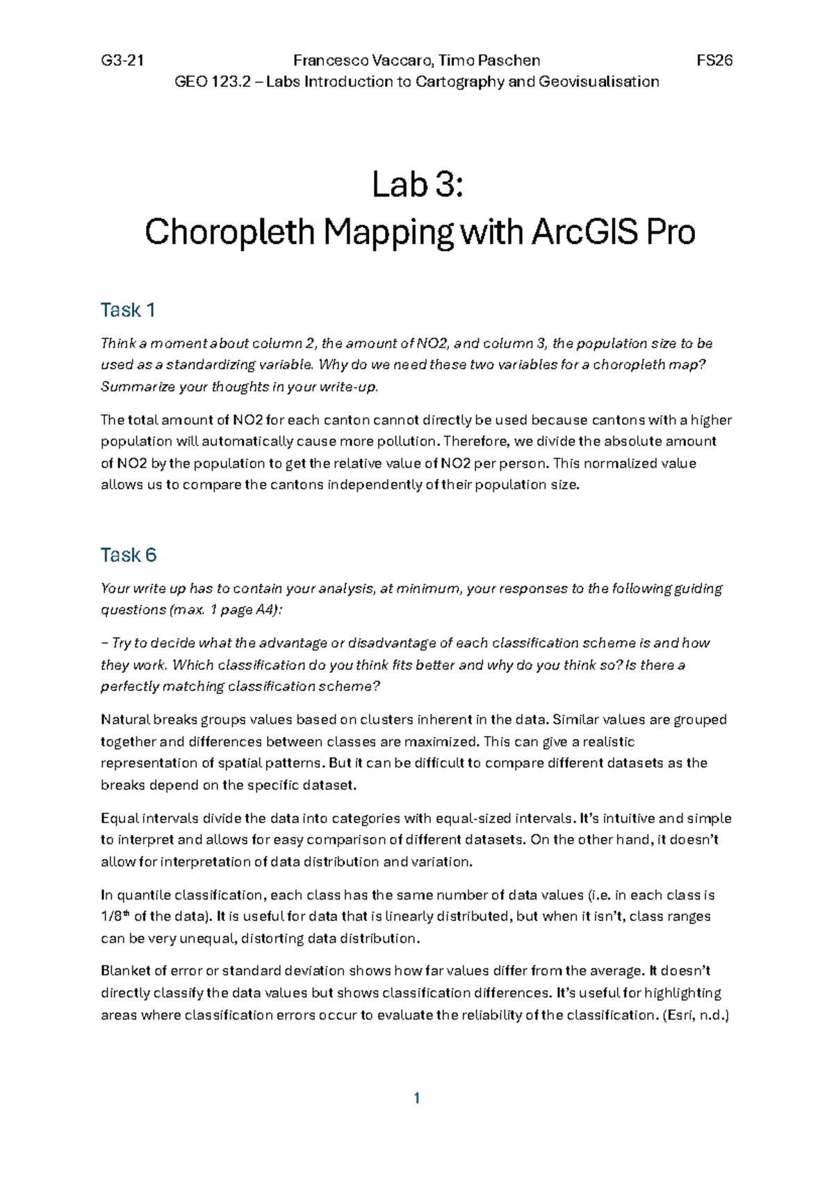 GEO 123.2 Lab 3: Choropleth Mapping Analysis with ArcGIS Pro FS26 - Studocu
