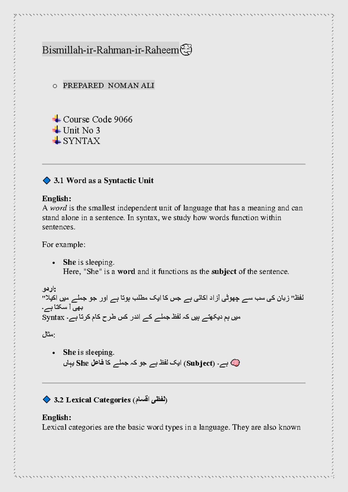 9066 Synatx UNIT NO 3 - These notes cover important topics of Syntax ...