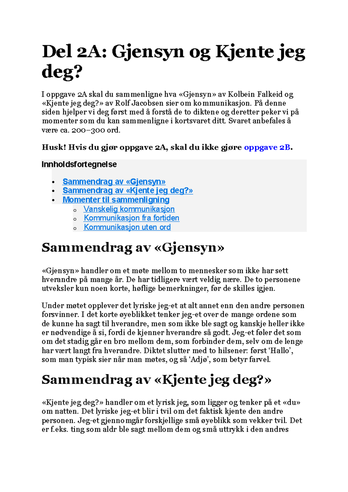 Sammenligning av Dikt: Kolbein Falkeid vs. Rolf Jacobsen (Del 2A) - Studocu