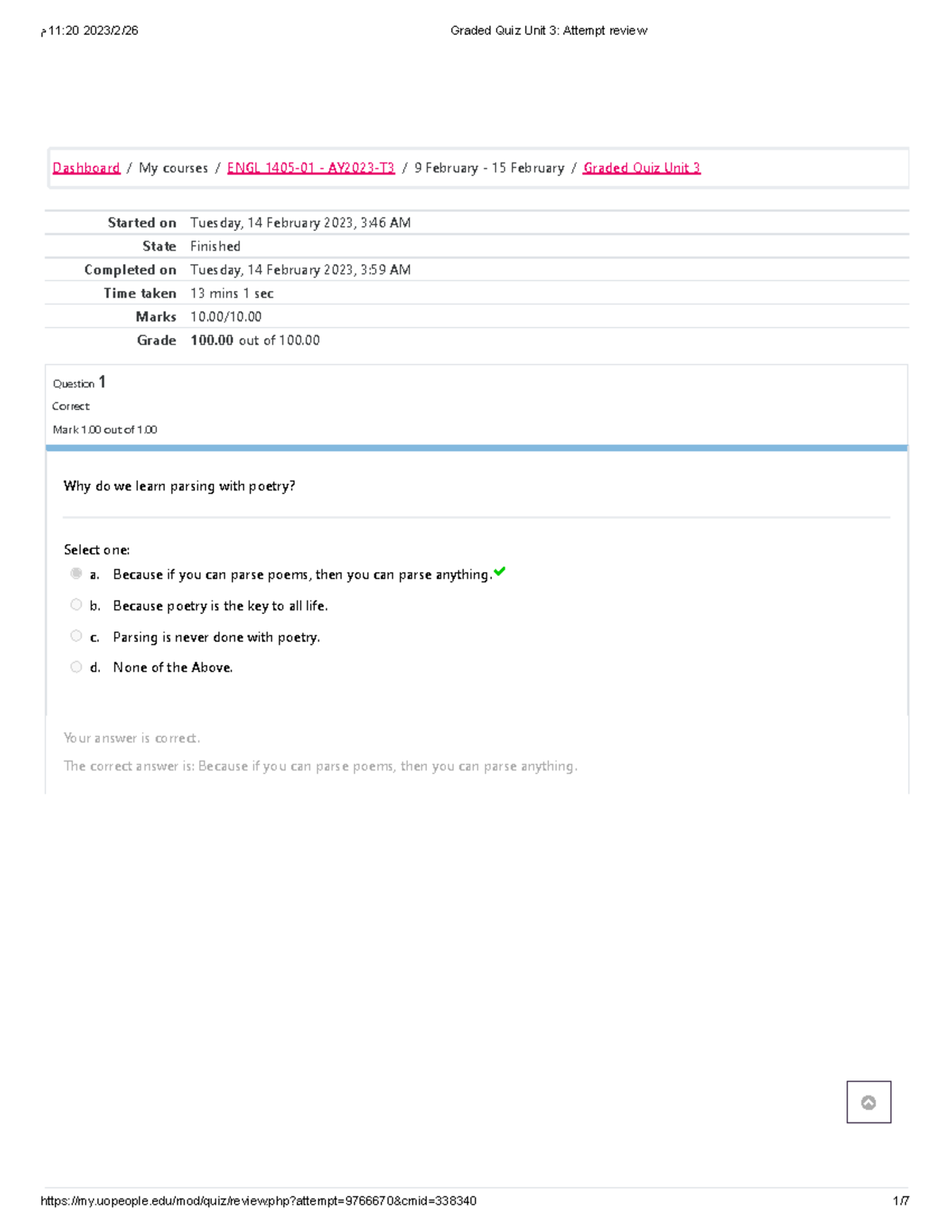 Graded Quiz Unit 3 Analysis ENGL 1405 - Result & Questions - Studocu