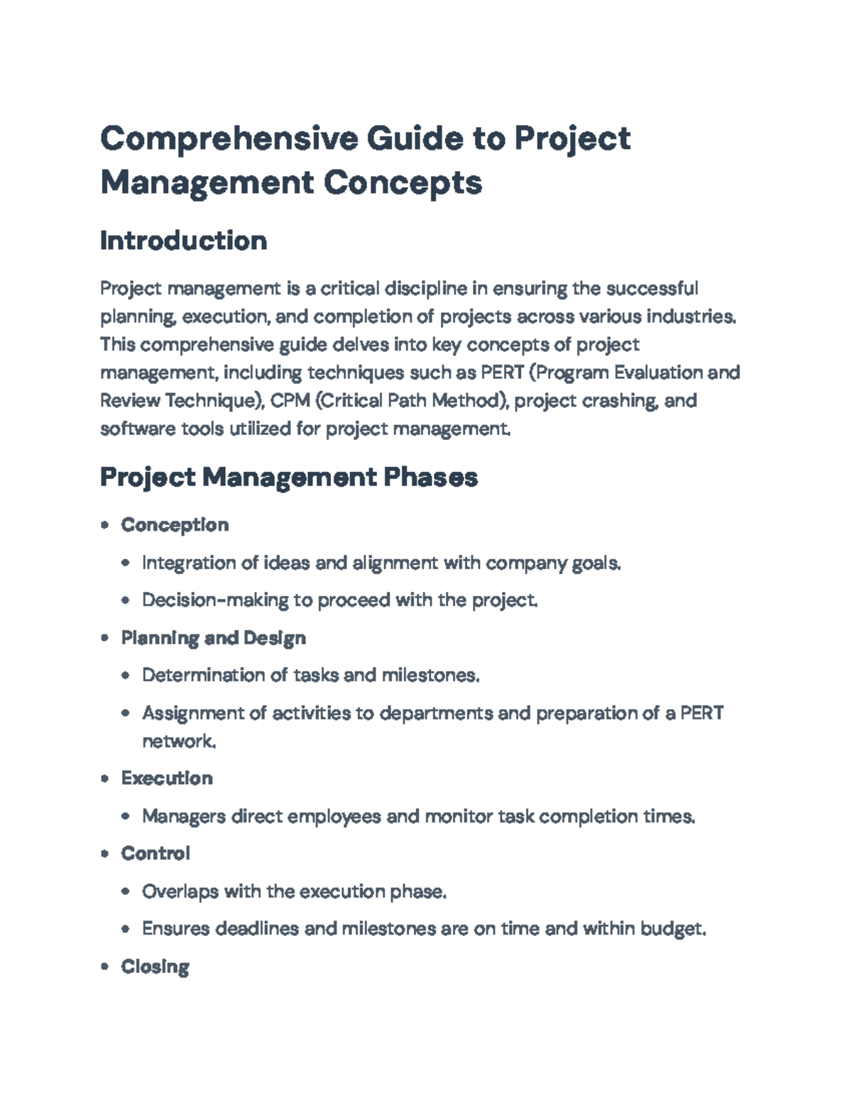 Comprehensive Guide to Project Management Concepts and Techniques ...