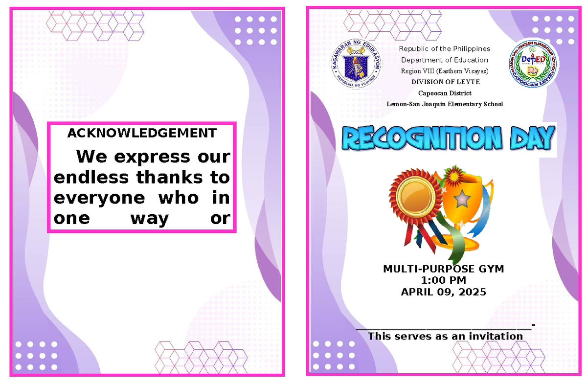Recognition Day Program - Joaquin Elementary School (GYM 1:00 PM, April ...